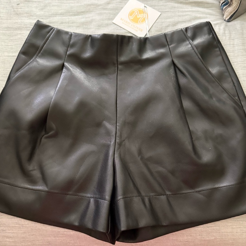 Black Faux Leather Women's Shorts by Marie Oliver